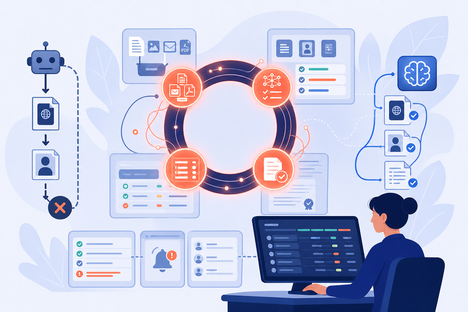 Closed-loop AI immigration intake workflow illustration