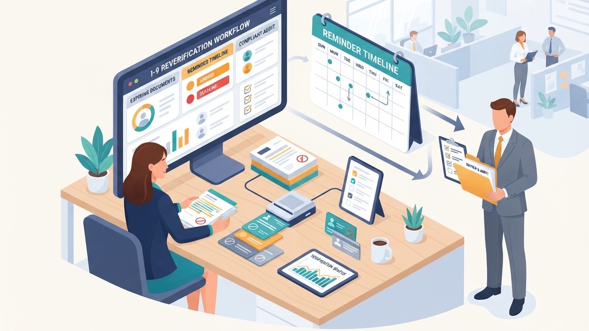 I-9 reverification automation workflow dashboard illustration
