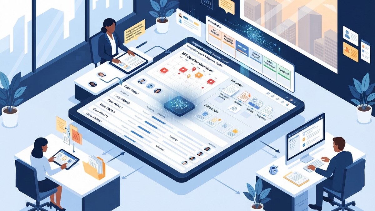 RFE response time tracking dashboard illustration for immigration law firms