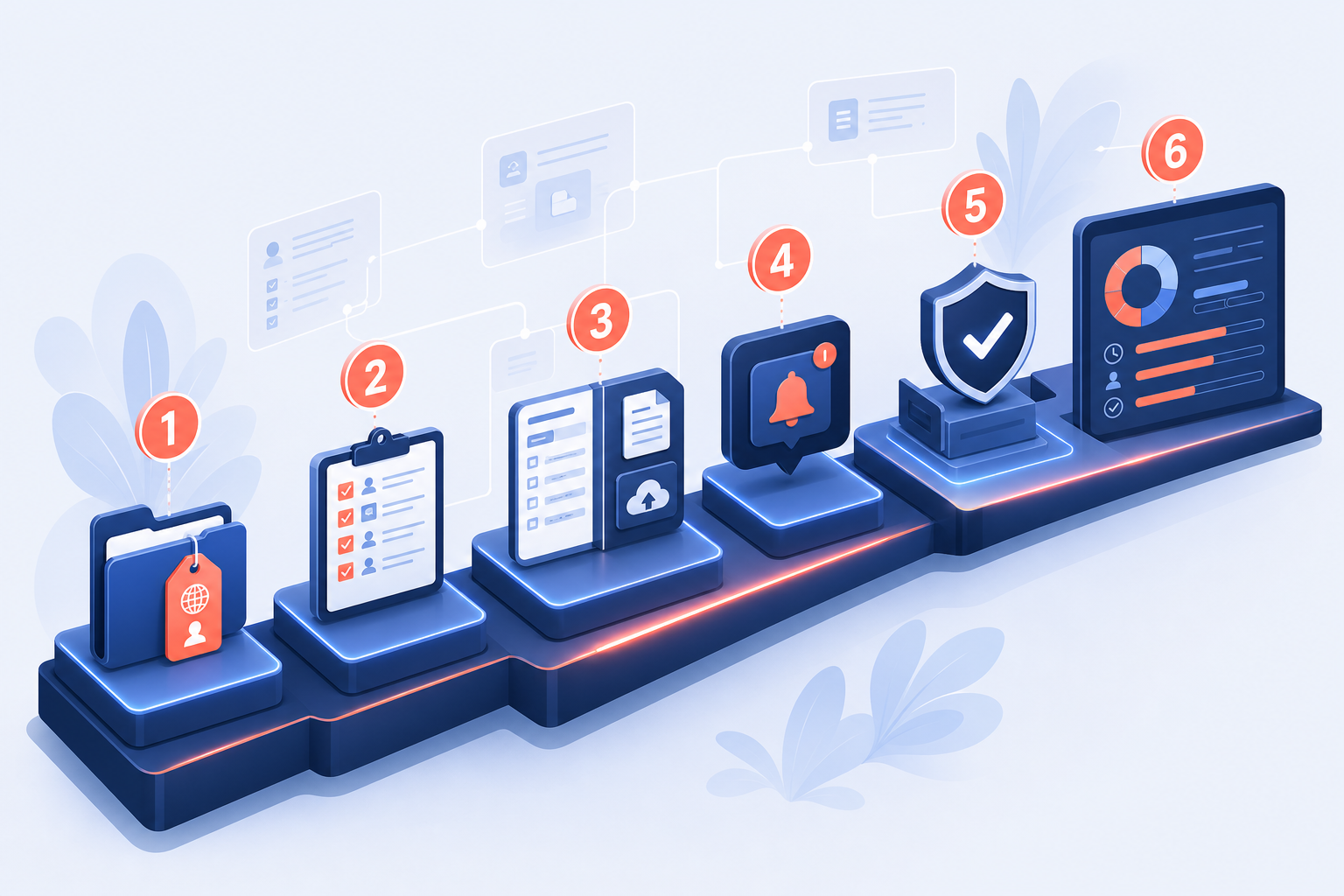 Six-step immigration automation implementation pathway illustration